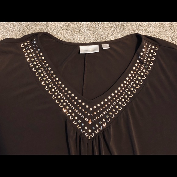 Avenue Top Blouse Size 30/32 Chic Brown Orange Stretchy Embellished - Picture 3 of 12